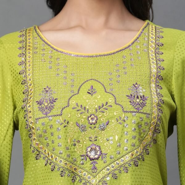 Green Zari Embroidered Festive Kurta - Image 2