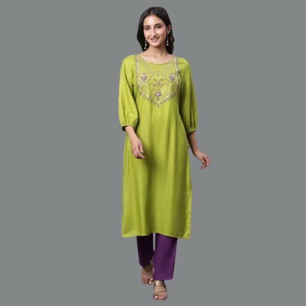 Green Zari Embroidered Festive Kurta