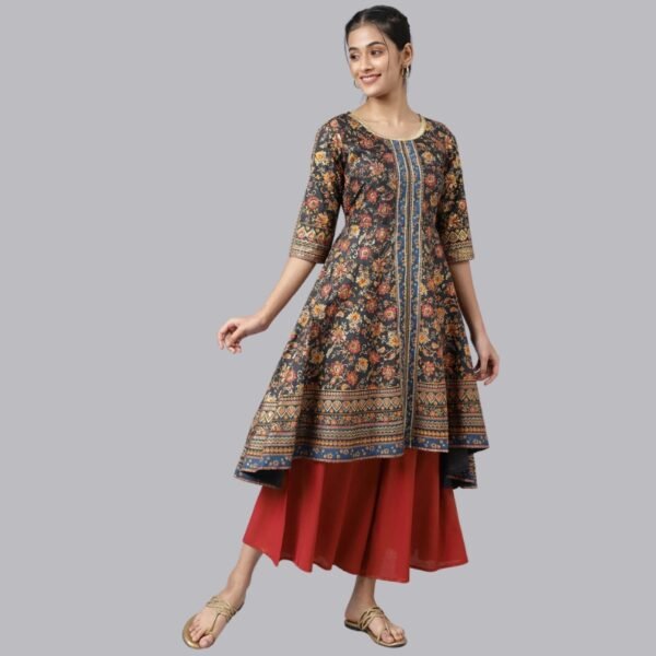 Grey Floral Foil Print kurta - Image 4