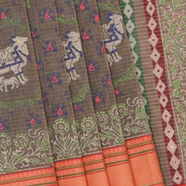 Hand block printed cotton saree