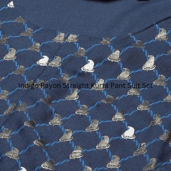 Indigo Rayon Straight Kurta Pant Suit Set - Image 3