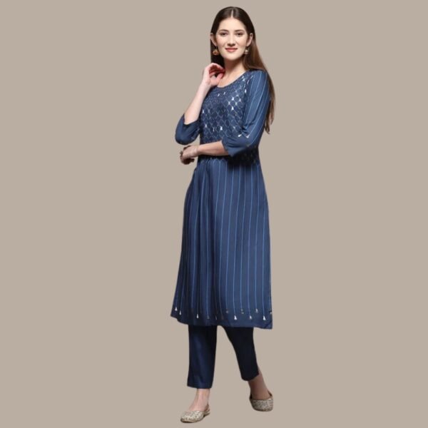 Indigo Rayon Straight Kurta Pant Suit Set