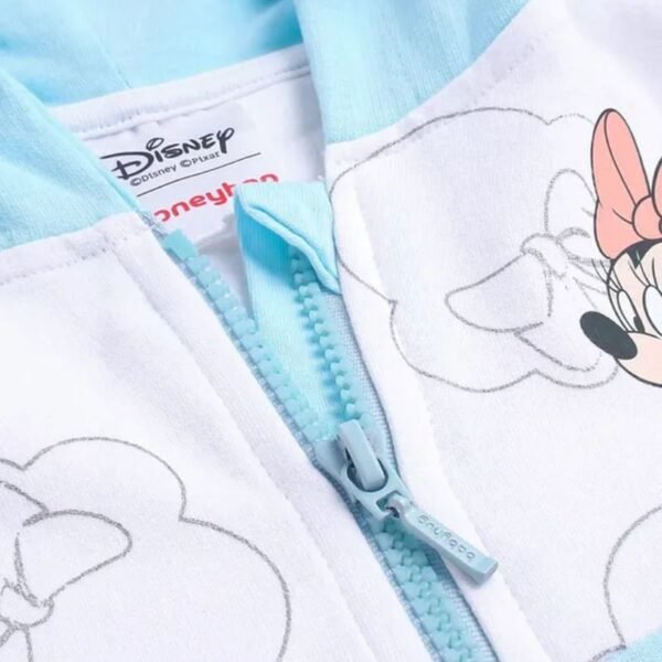 HoneyHap Disney Cut & Sew Hooded Full Sleeves Sweat Jackets With Minnie Mouse Graphics - Blue White & Peach - Image 4