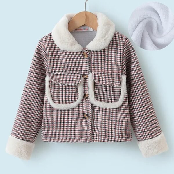 Kookie Kids Full Sleeves Collared Neck Winter Jacket With Checks Design - Brown