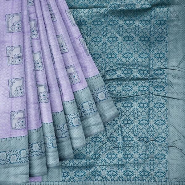 LAVENDER and DARK BLUE WOVEN DESIGN SILK Saree with BANARASI FANCY - Image 2