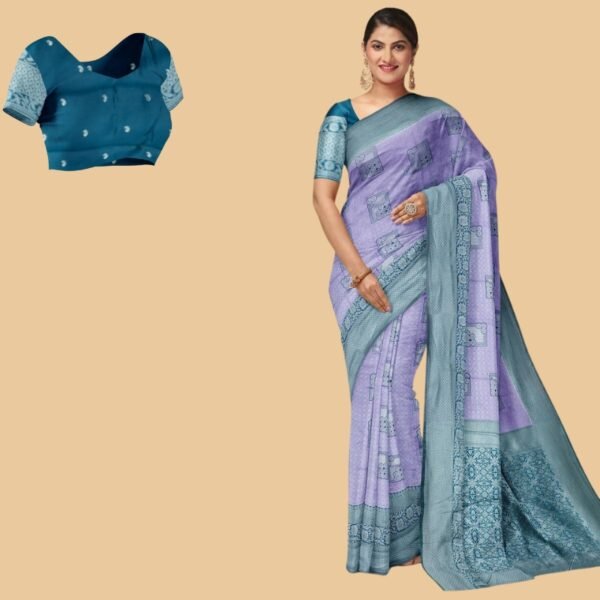 LAVENDER and DARK BLUE WOVEN DESIGN SILK Saree with BANARASI FANCY