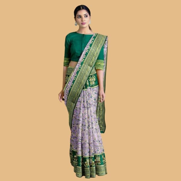 LAVENDER and DARK GREEN FLORAL JAAL SILK Saree with BANARASI FANCY