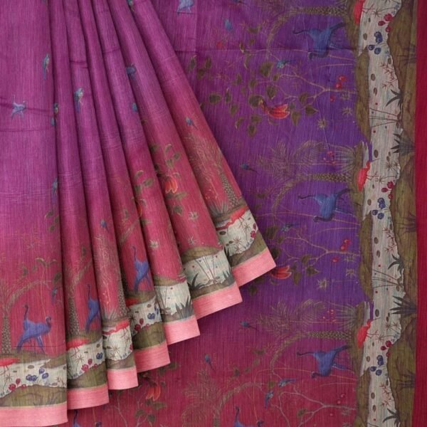 LAVENDER and DUSTY PINK DIGITAL PRINT SILK Saree with FANCY - Image 2