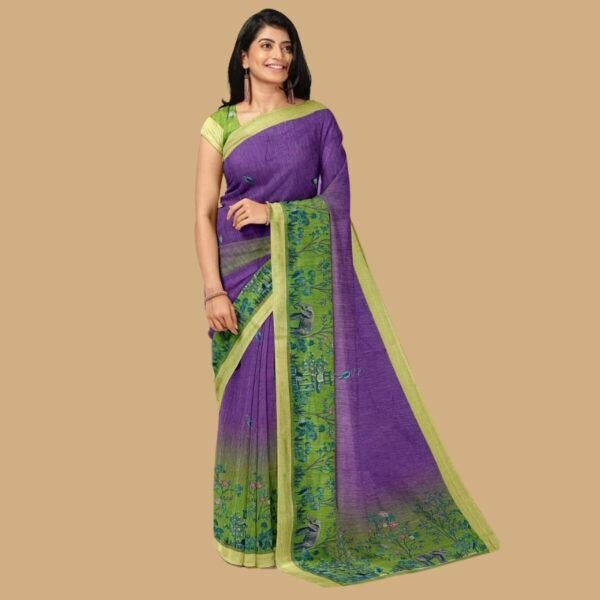 LAVENDER and LIGHT GREEN DIGITAL PRINT SILK Saree with FANCY
