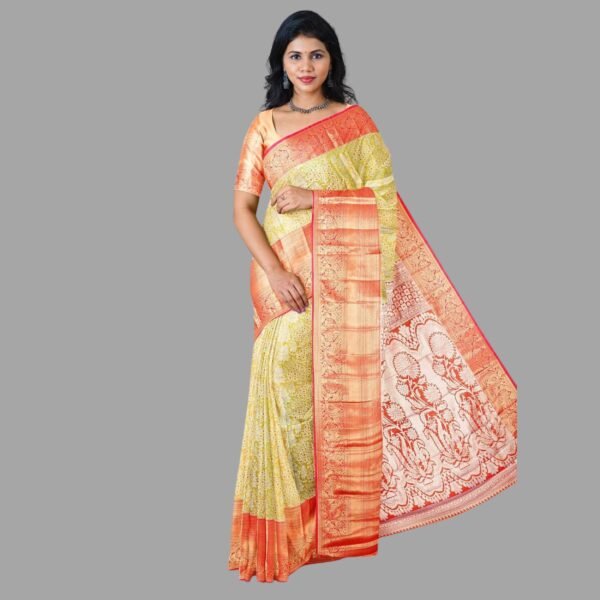 LIGHT GREEN and BRICK FLORAL JAAL SILK BLEND Saree with SEMI PATTU