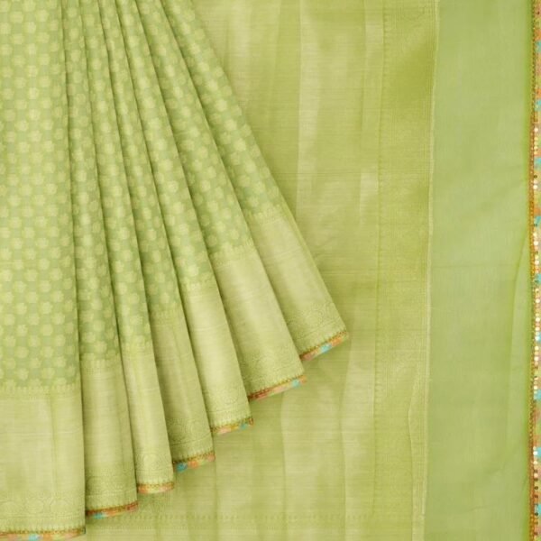 LIGHT GREEN and GOLD BUTTIS KORA Saree with BANARASI FANCY - Image 2
