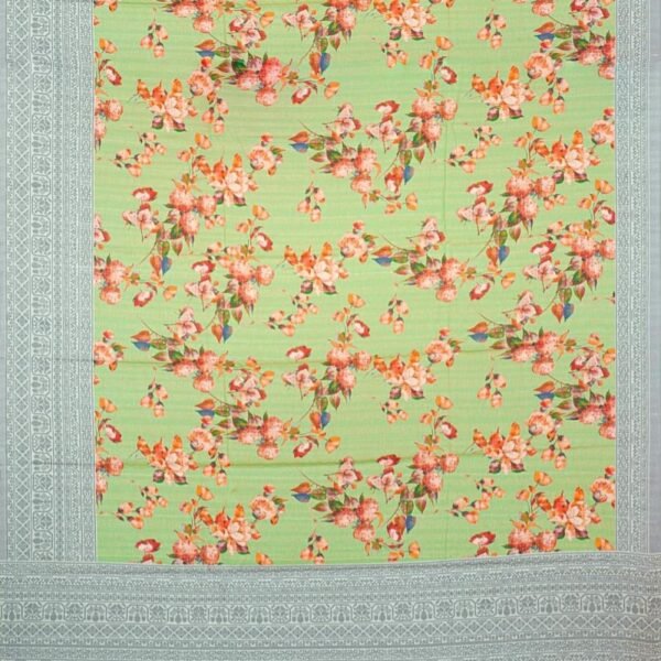 LIGHT GREEN and GREY FLORALS TUSSAR SILK Saree with FANCY - Image 3