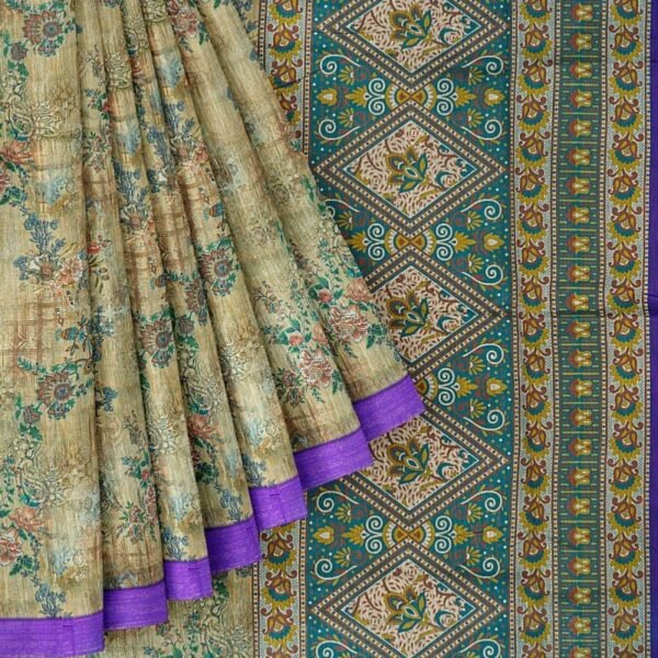 LIGHT OLIVE GREEN and LAVENDER DIGITAL PRINT SILK Saree with FANCY - Image 2