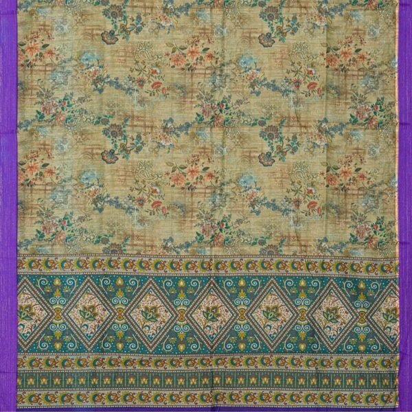 LIGHT OLIVE GREEN and LAVENDER DIGITAL PRINT SILK Saree with FANCY - Image 3
