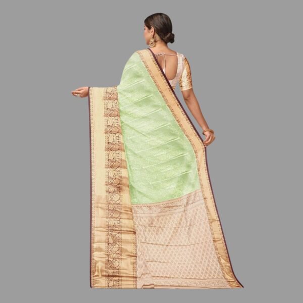 LIGHT PISTA and MAGENTA FLORAL JAAL SILK BLEND Saree with SEMI PATTU - Image 3
