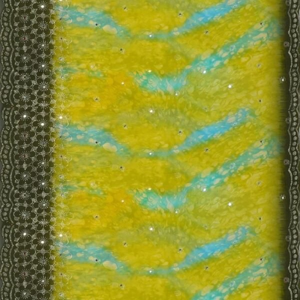 LIME GREEN and OLIVE GREEN SHIBORI PRINT CHIFFON Saree with FANCY - Image 3
