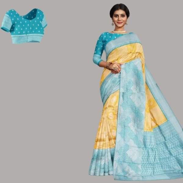 LIME GREEN and TEAL CHECKS AND BUTTIS SILK Saree with BANARASI FANCY