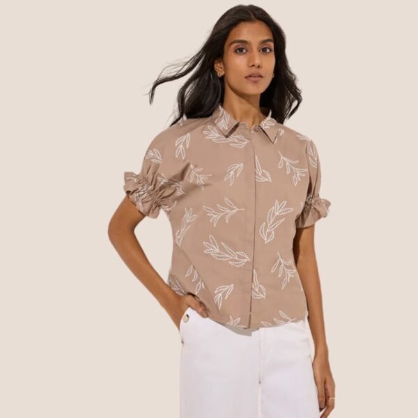 LOV Light Taupe Foliage Printed Shirt - Image 2