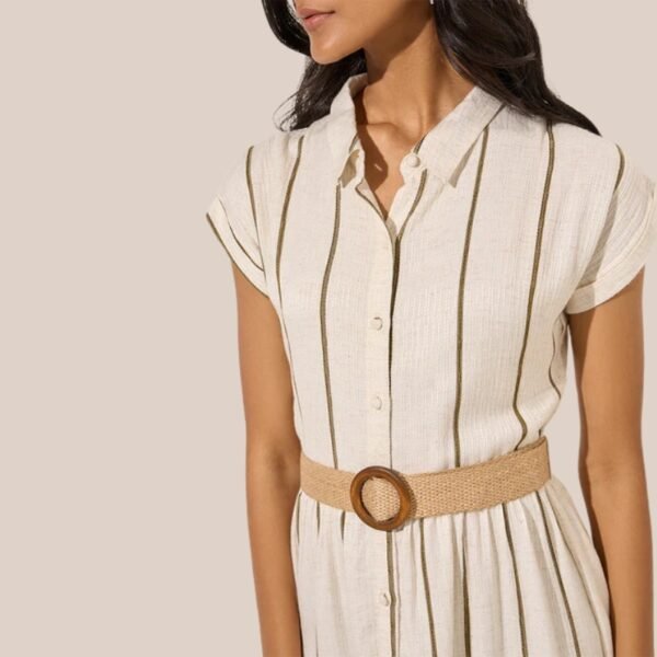 LOV Off-White Striped Tiered Shirt Dress with Belt - Image 2