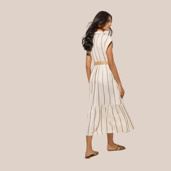 LOV Off-White Striped Tiered Shirt Dress with Belt - Image 3