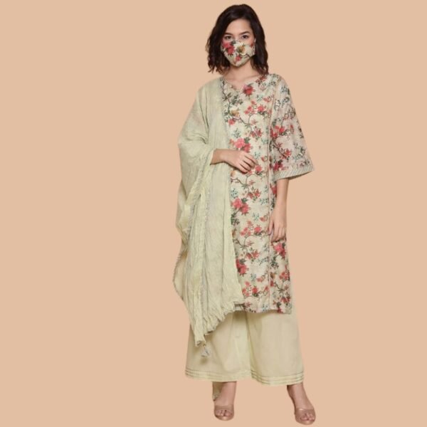 Light Green Poly Cotton Kalidar Kurta Palazzo Suit Set