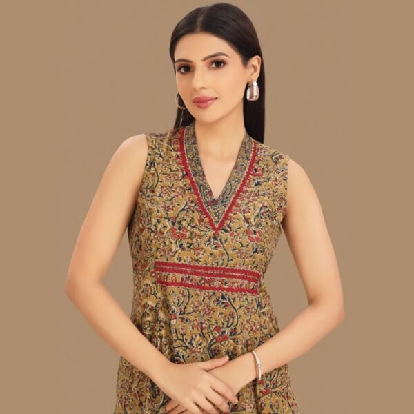 Light Mustard Cotton Kurti Frock Style - Image 3