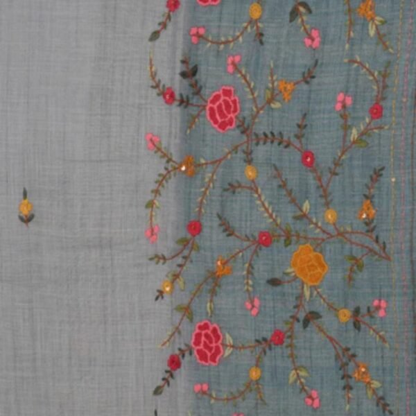 Linen Embroidery Pastel Blue Saree - Image 2
