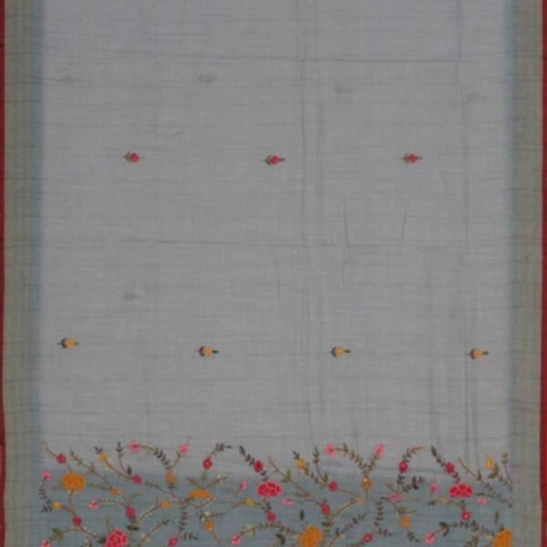 Linen Embroidery Pastel Blue Saree - Image 3