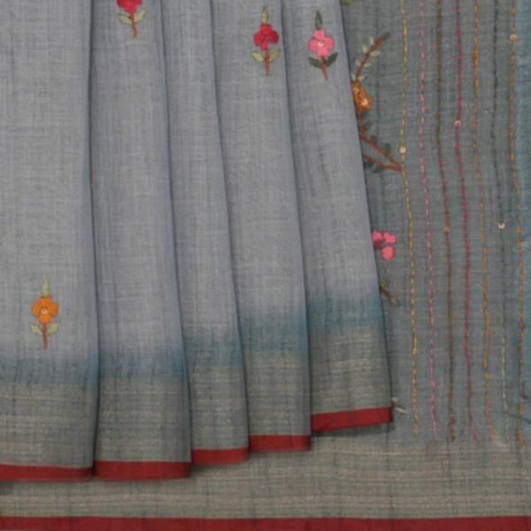 Linen Embroidery Pastel Blue Saree