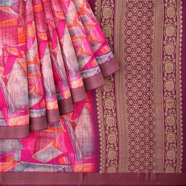 MULTI and DARK PINK DIGITAL PRINT SILK Saree with FANCY - Image 3