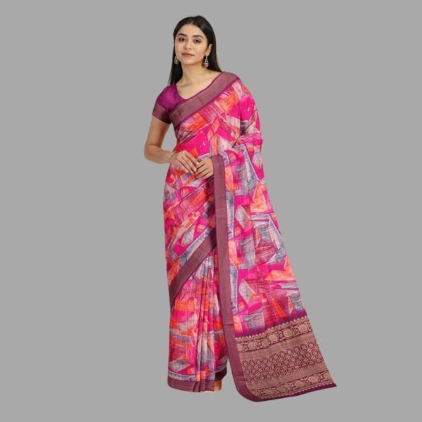 MULTI and DARK PINK DIGITAL PRINT SILK Saree with FANCY