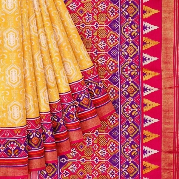 MUSTARD and DARK PINK DIGITAL PRINT SILK Saree with FANCY - Image 2