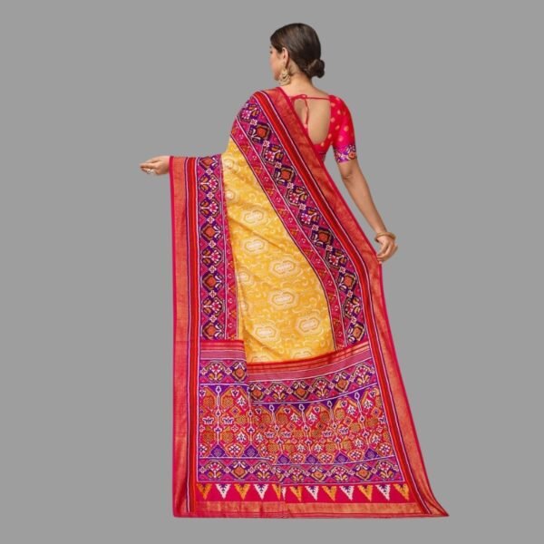 MUSTARD and DARK PINK DIGITAL PRINT SILK Saree with FANCY - Image 4