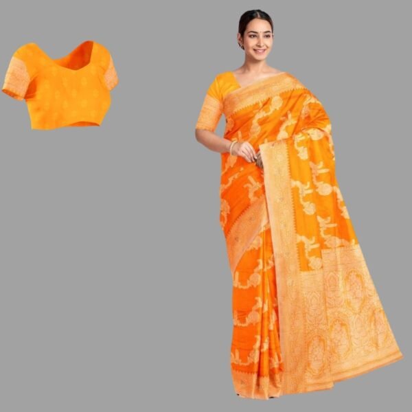 MUSTARD and GOLD FLORAL JAAL KORA Saree with BANARASI FANCY