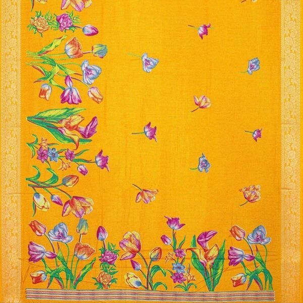 MUSTARD and MULTI FLORALS SILK Saree with BANARASI FANCY - Image 3
