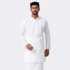 Men Cotton Solid Full Sleeve White Medium Length Kurta