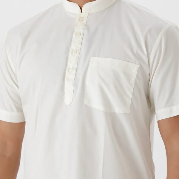 Men Cream Colour Half Sleeve Short Length Kurta - Image 2