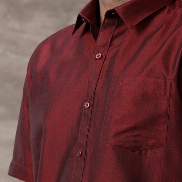 Men Matching Jari Border Dhoti & Shirt Set Half Maroon VB7 - Image 2