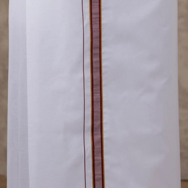 Men Matching Jari Border Dhoti & Shirt Set Half Maroon VB7 - Image 3