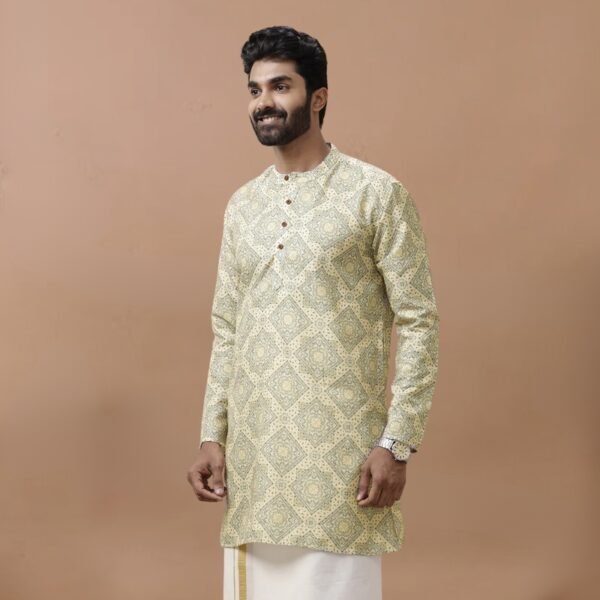 Men Medium Length Pocket Kurta Yellow