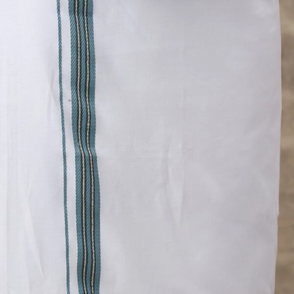 Men Slate Green Matching Border Dhoti With Printed Shirt Set Fusion PS3 - Image 3
