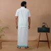 Men Tissue Ramar Green Dhoti & Half Sleeves Shirt Set - Image 3