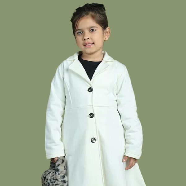 Mini & Ming Fleece Full Sleeves Solid Overcoat - Cream - Image 3