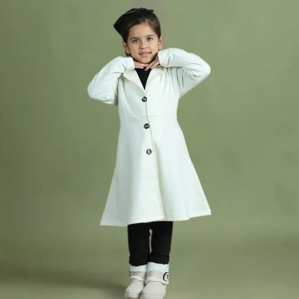 Mini & Ming Fleece Full Sleeves Solid Overcoat - Cream