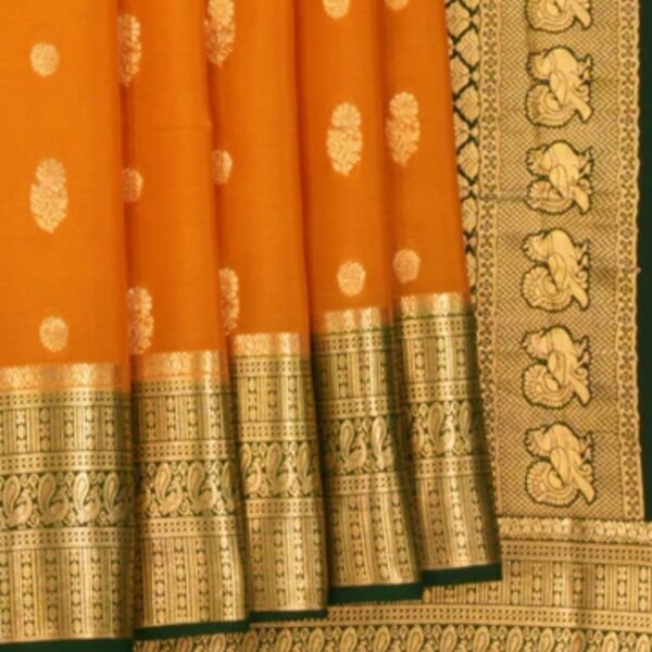 Mysore Binny Crepe Silk Mustard Saree - Image 2