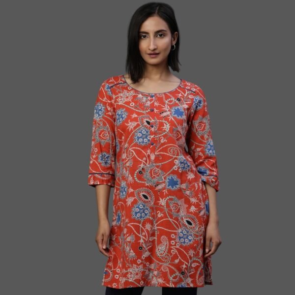 Navy Blue Floral Printed Short Kurti