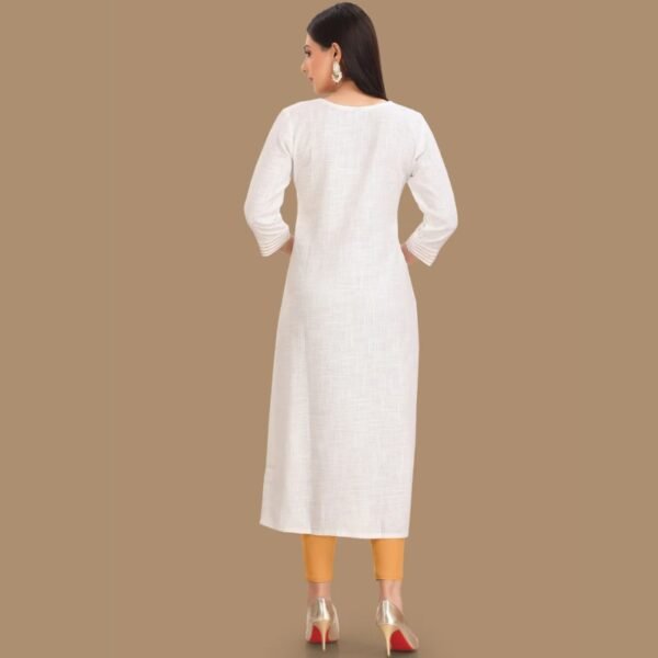 Off White Linen Cotton Straight Cut Kurti - Image 2