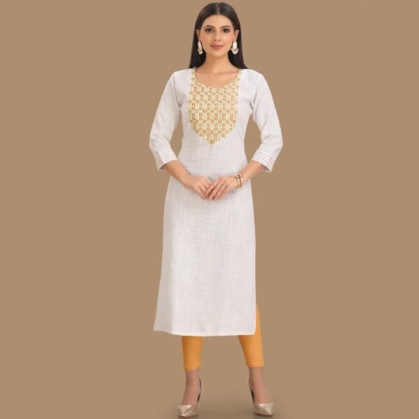 Off White Linen Cotton Straight Cut Kurti