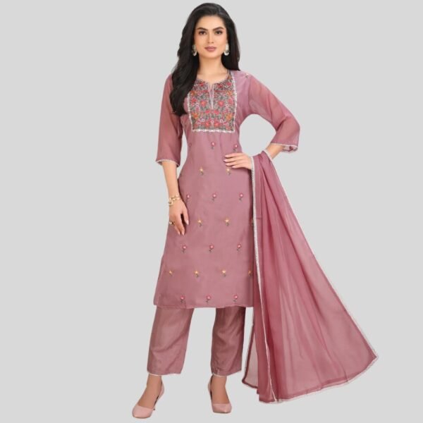 Onion Pink Orgnaza Straight Cut Suit