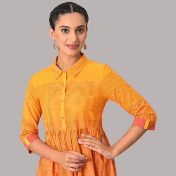 Orange Ombre Shirt Collar Summer Dress - Image 2